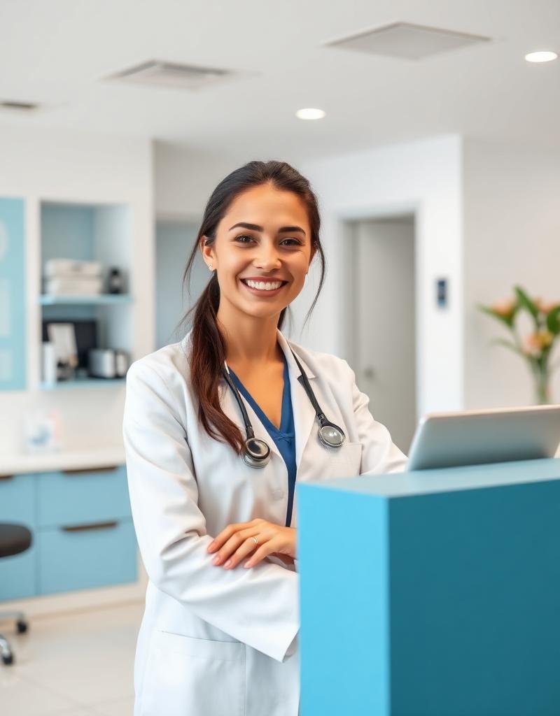 Professional receptionist at work